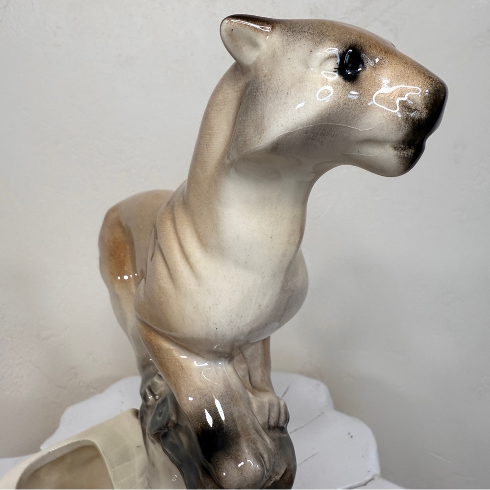 Vintage MCM 1960 Lane & Co Van Nuys CA P-77 Cougar Mountain Lion On Tree Planter - Picture 10 of 17
